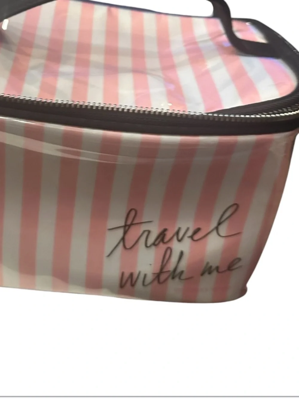 Victoria’s Secret  Travel With Me Pink Striped Cosmetic Bag
